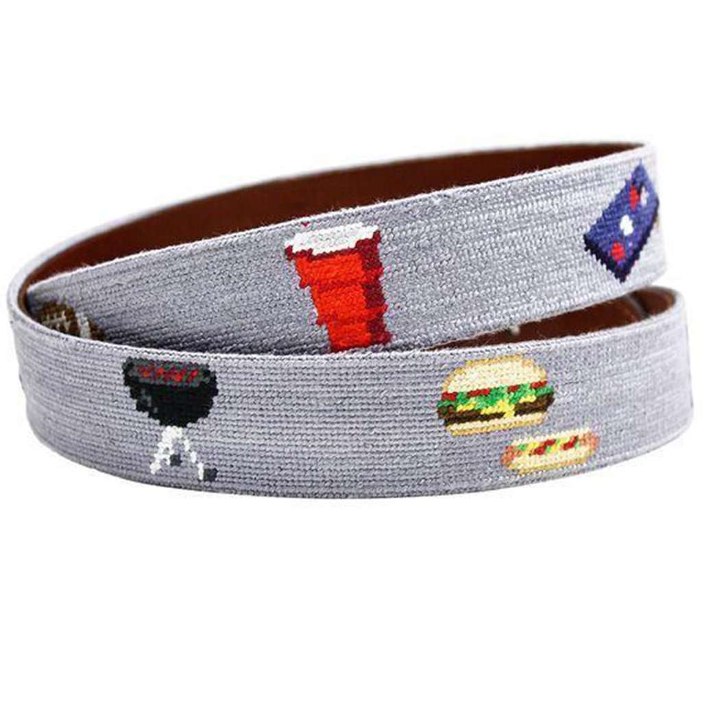 Tailgating Needlepoint Belt in Steel Grey by Smathers & Branson - Country Club Prep