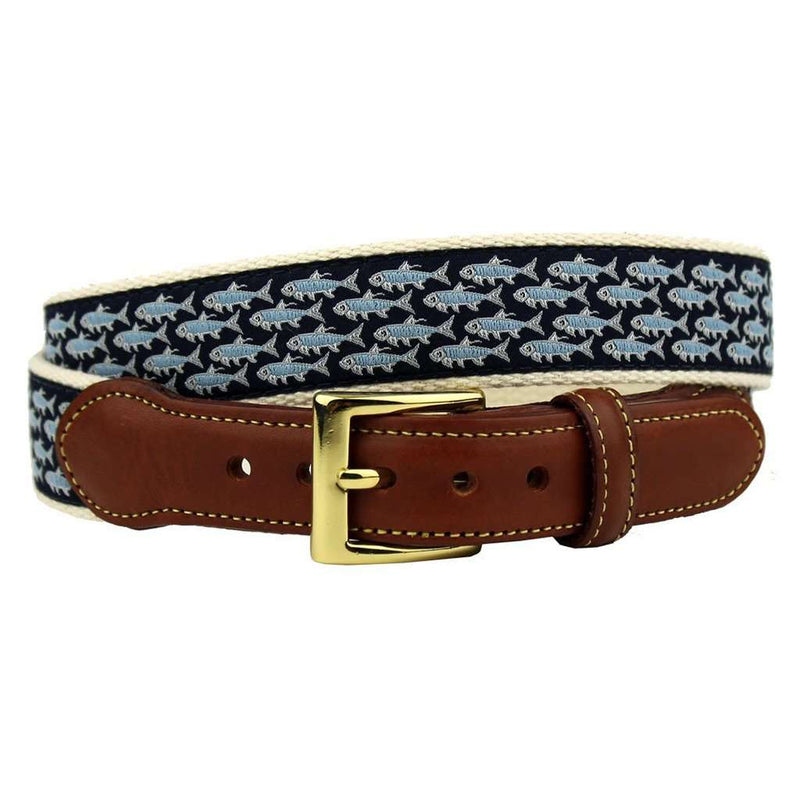 Tarpon School's Out for Summer Leather Tab Belt in Navy by Country Club Prep - Country Club Prep