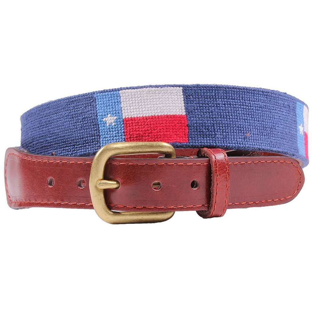 Texas Flag Needlepoint Belt in Blue by Smathers & Branson - Country Club Prep