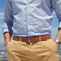 The Back Nine Woven Leather Belt in Natural by Bucks Club - Country Club Prep