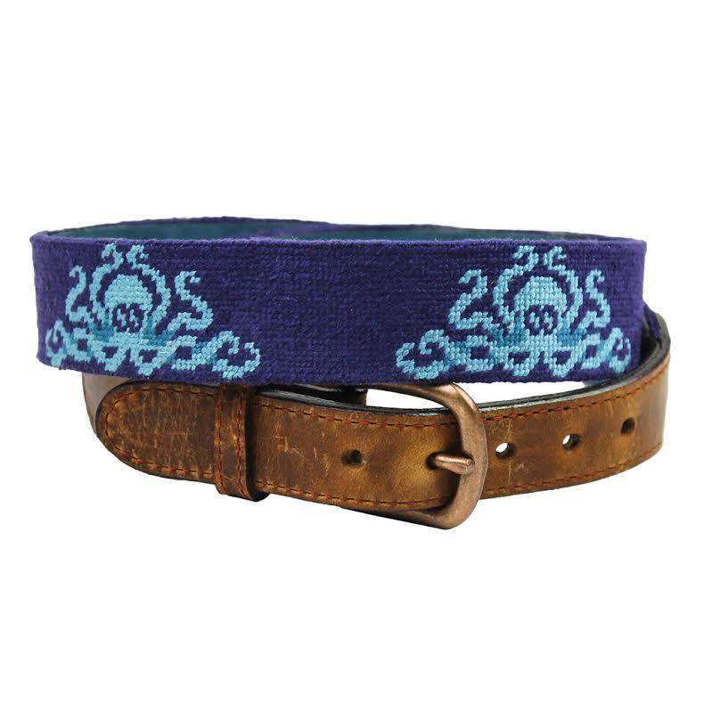 The Kraken Needlepoint Belt in Blue by Smathers & Branson - Country Club Prep
