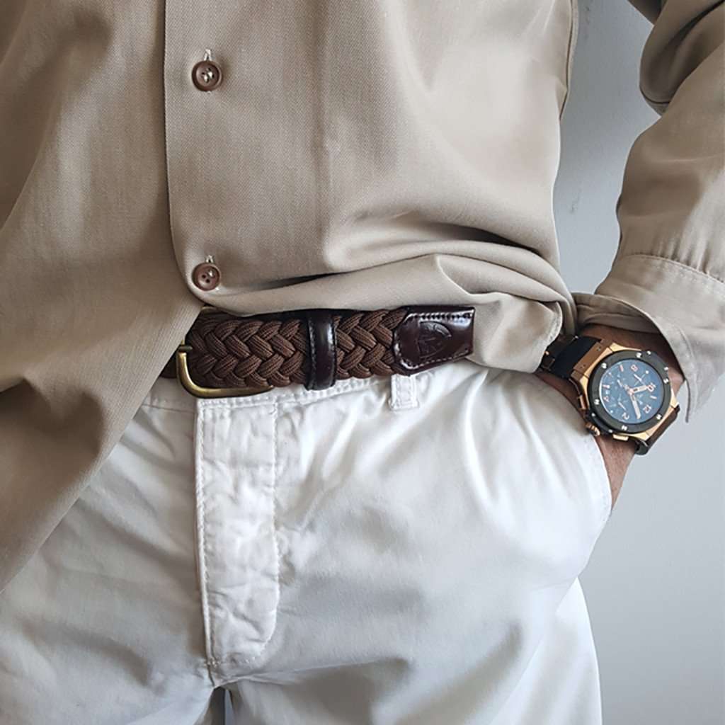 The Nautilus Woven Rayon Belt in Cocoa by Bucks Club - Country Club Prep