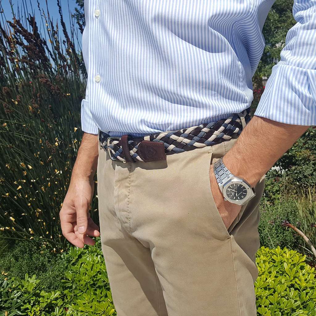 The Privilege Leather and Rayon Woven Belt in Montenegro Nickel by Bucks Club - Country Club Prep