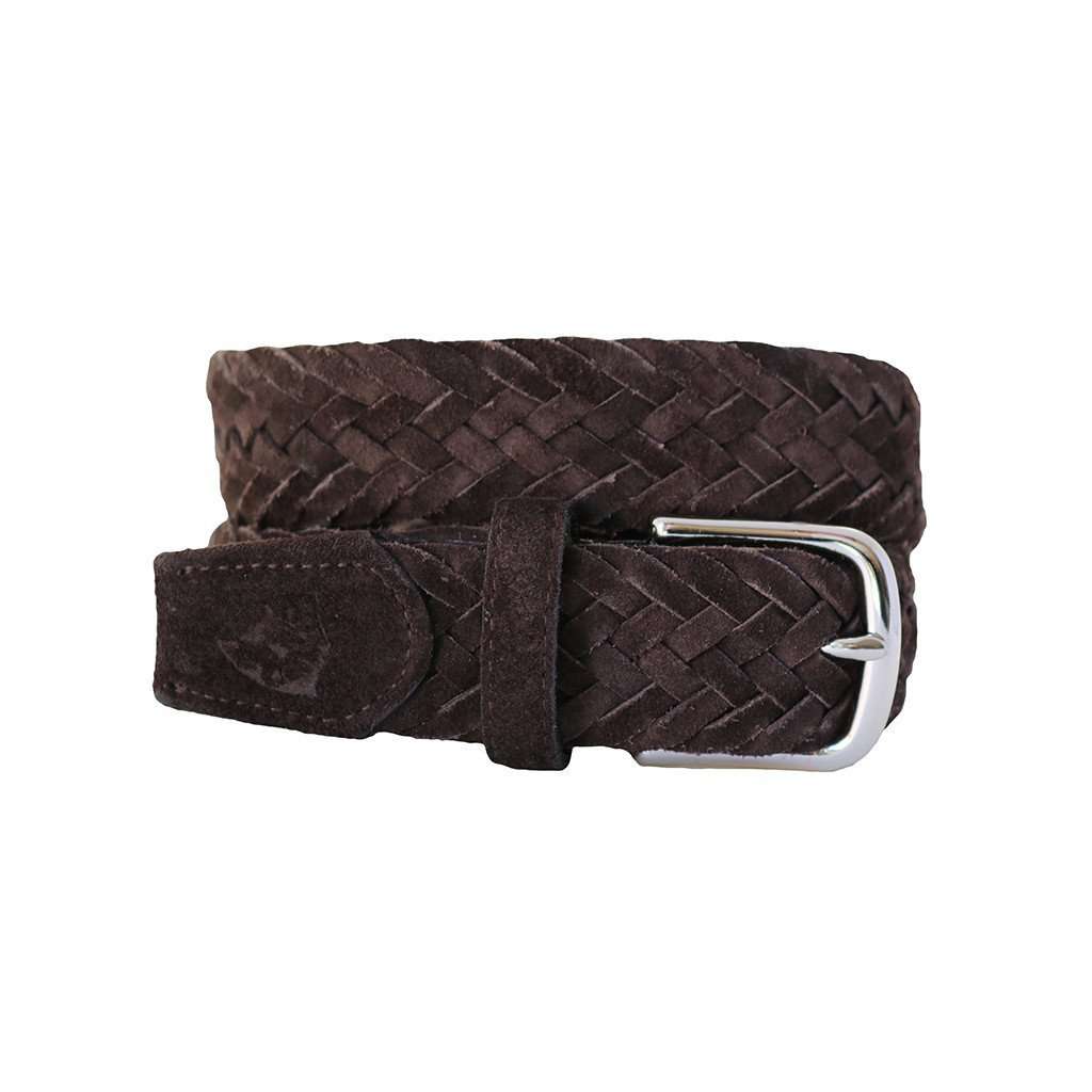 The Reason Woven Leather Belt in T Moro Dark Brown Suede by Bucks Club - Country Club Prep
