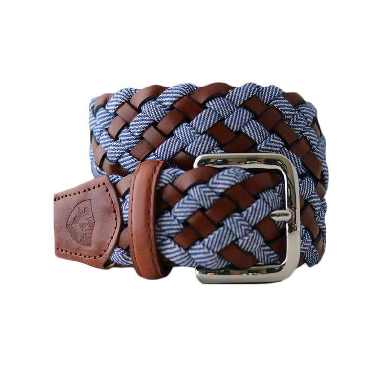The Tweed Woven Leather Belt in Blue by Bucks Club - Country Club Prep