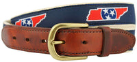 TN Traditional Leather Tab Belt in Navy Ribbon with White Canvas Backing by State Traditions - Country Club Prep