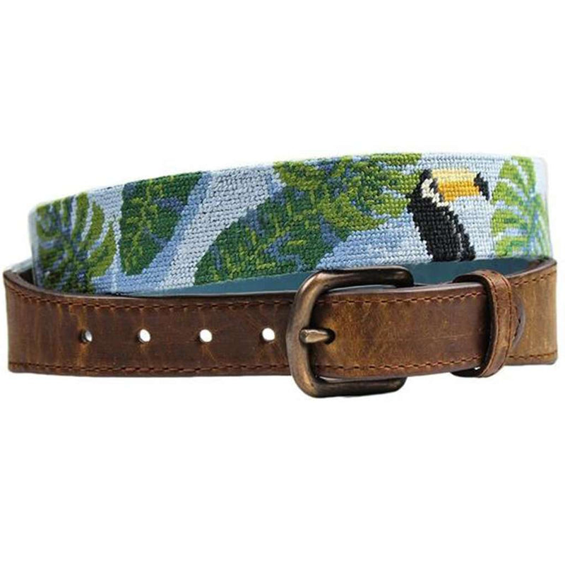 Toucan Needlepoint Belt in Tropical Blue by Smathers & Branson - Country Club Prep