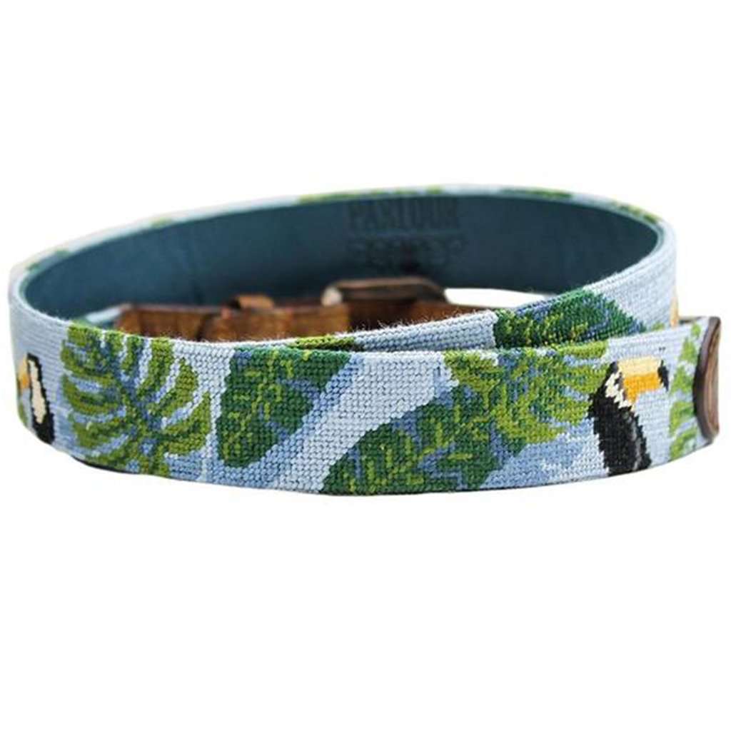 Toucan Needlepoint Belt in Tropical Blue by Smathers & Branson - Country Club Prep