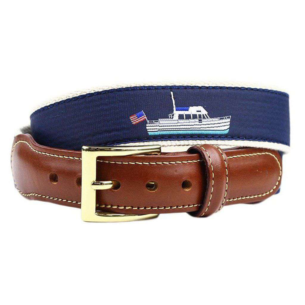 Trawler Boat Leather Tab Belt in Navy by Country Club Prep - Country Club Prep