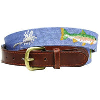 Trout and Fly Needlepoint Belt in Stream Blue by Smathers & Branson - Country Club Prep