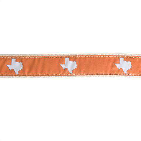 TX Austin Gameday Leather Tab Belt in Burnt Orange Ribbon w/ White Canvas Back by State Traditions - Country Club Prep