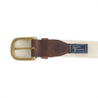 TX Austin Gameday Leather Tab Belt in Burnt Orange Ribbon w/ White Canvas Back by State Traditions - Country Club Prep