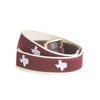 TX College Station Gameday Leather Tab Belt in Maroon Ribbon w/White Canvas Back by State Traditions - Country Club Prep