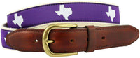 TX Fort Worth Gameday Leather Tab Belt in Purple Ribbon w/ White Canvas Backing by State Traditions - Country Club Prep