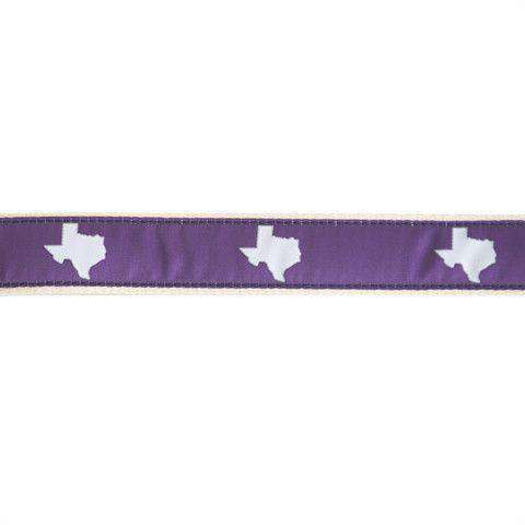 TX Fort Worth Gameday Leather Tab Belt in Purple Ribbon w/ White Canvas Backing by State Traditions - Country Club Prep