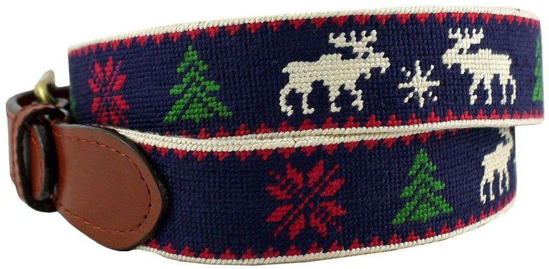 Ugly Christmas Sweater Needlepoint Belt in Navy by Smathers & Branson - Country Club Prep
