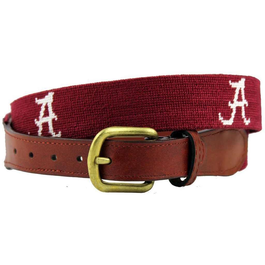 University of Alabama Needlepoint Belt in Crimson and White by Smathers & Branson - Country Club Prep