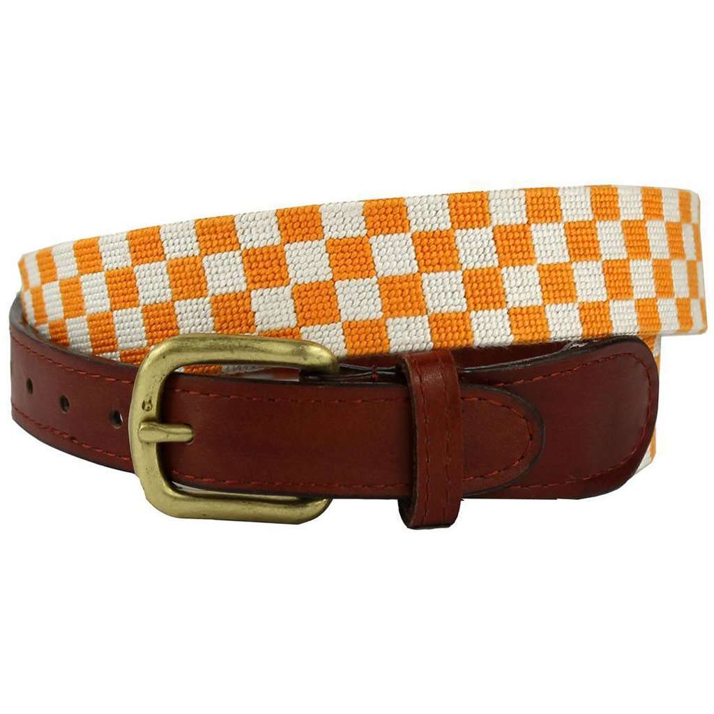 University of Tennessee Checkered Needlepoint Belt in Orange and White by Smathers & Branson - Country Club Prep