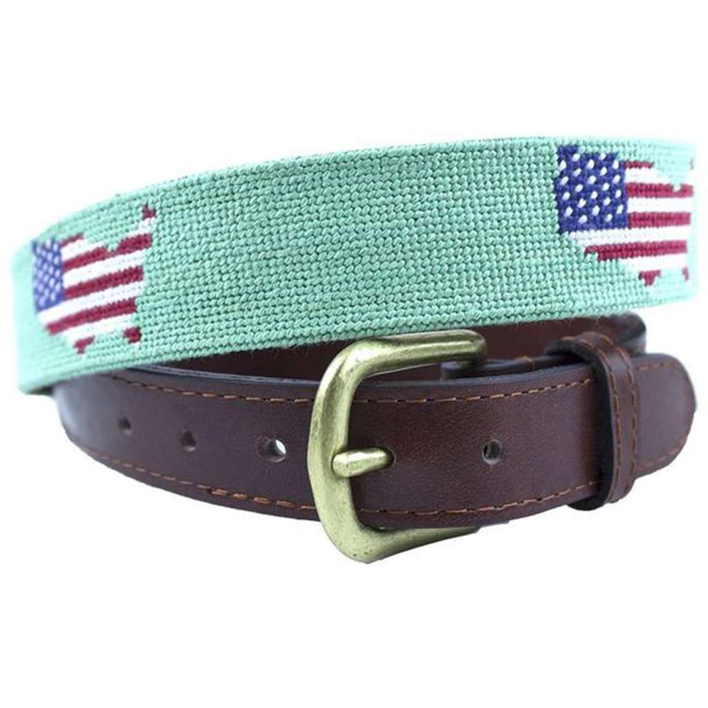 USA Map Needlepoint Belt in Mint by Smathers & Branson - Country Club Prep