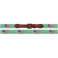 USA Map Needlepoint Belt in Mint by Smathers & Branson - Country Club Prep