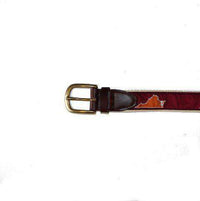 VA Blacksburg Gameday Leather Tab Belt in Maroon Ribbon w/ White Canvas Backing by State Traditions - Country Club Prep
