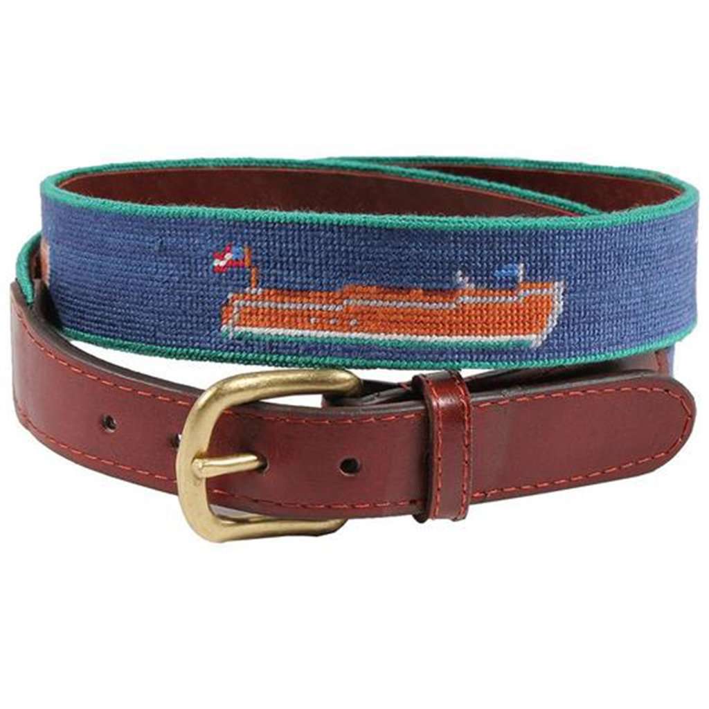 Wooden Boat Needlepoint Belt in Classic Navy by Smathers & Branson - Country Club Prep