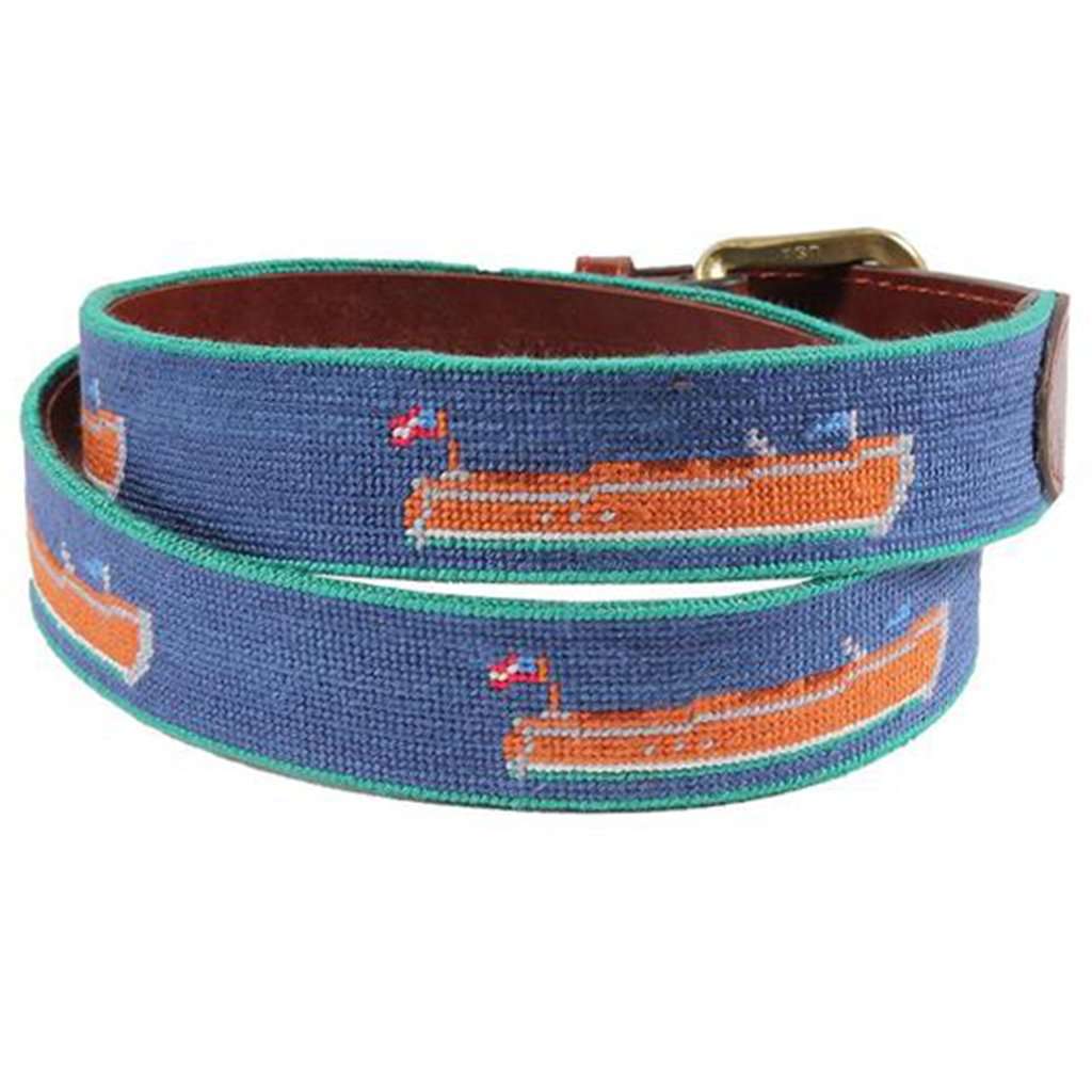 Wooden Boat Needlepoint Belt in Classic Navy by Smathers & Branson - Country Club Prep