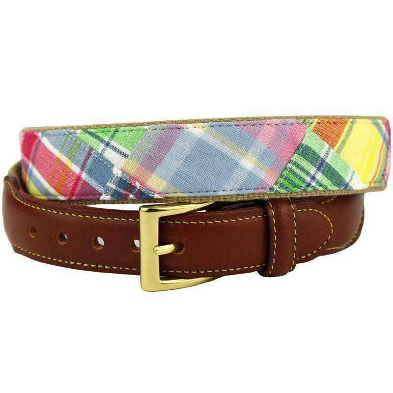 Yacht Rock Special Leather Tab Belt in Pastel Madras by Country Club Prep - Country Club Prep