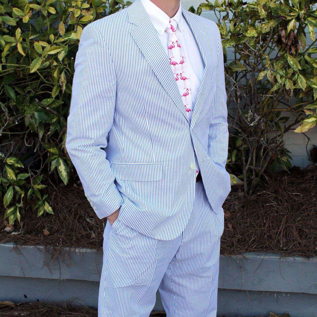 Farmington Plain-front Suit in Navy Blue Seersucker by Country Club Prep - Country Club Prep