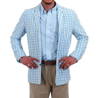 Spinnaker Seersucker Gingham Blazer in Blue/Seafoam by Castaway Clothing - Country Club Prep