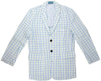 Spinnaker Seersucker Gingham Blazer in Blue/Seafoam by Castaway Clothing - Country Club Prep