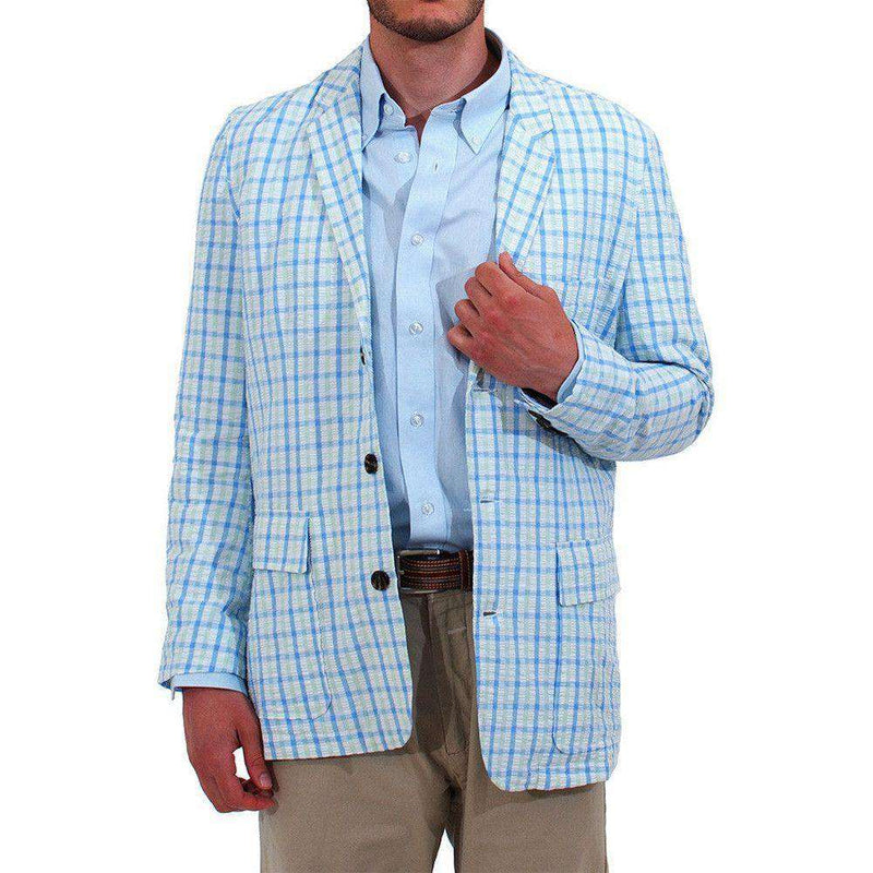 Spinnaker Seersucker Gingham Blazer in Blue/Seafoam by Castaway Clothing - Country Club Prep