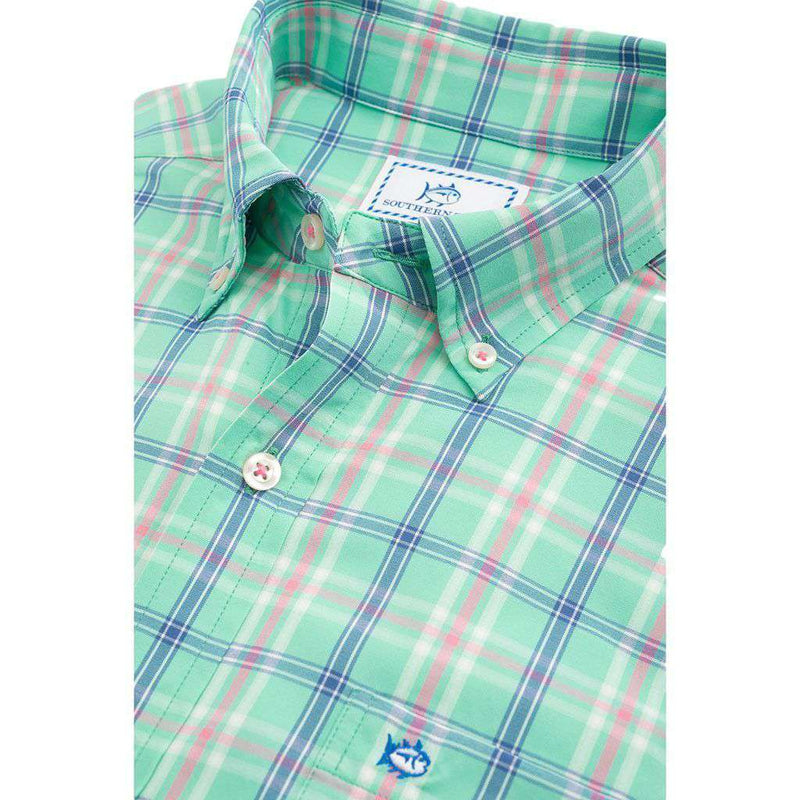 Barrier Key Plaid Intercoastal Performance Shirt in Offshore Green by Southern Tide - Country Club Prep