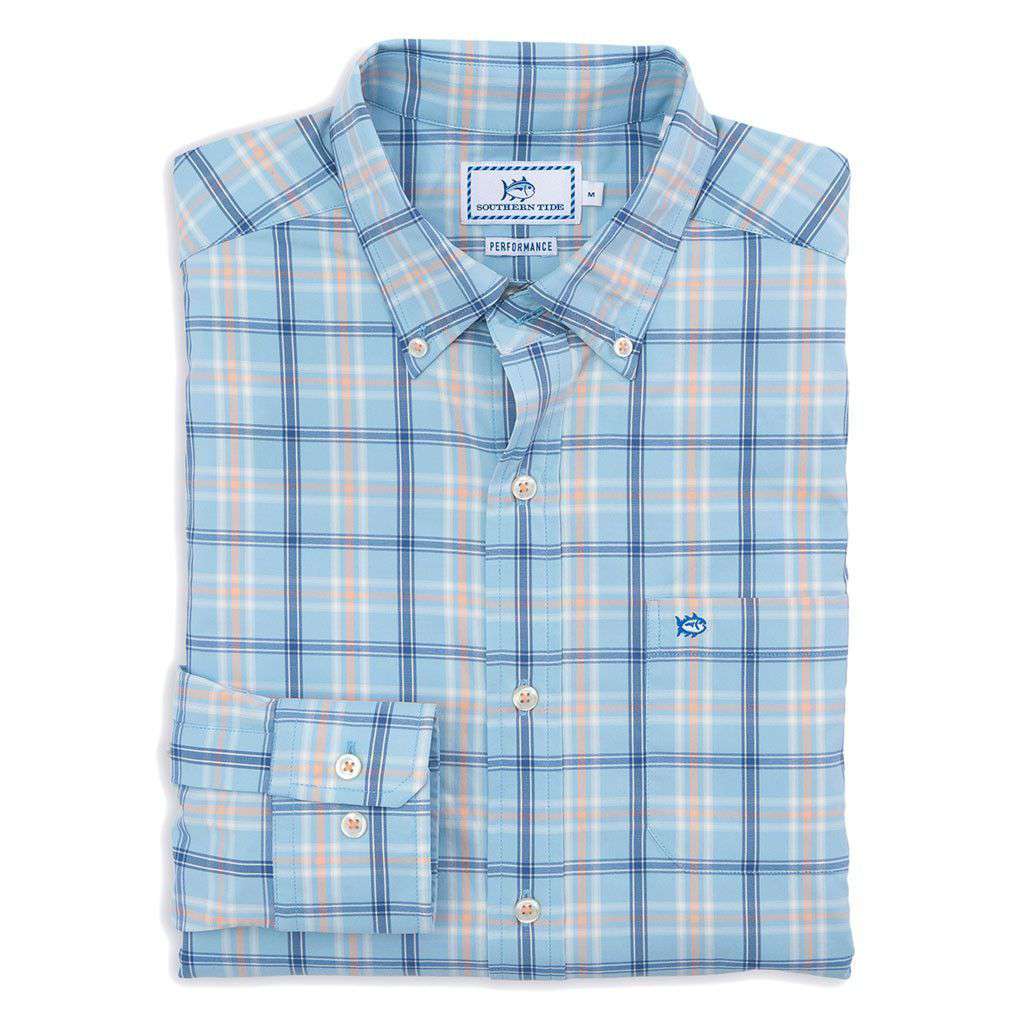 Barrier Key Plaid Intercoastal Performance Shirt in Sky Blue by Southern Tide - Country Club Prep