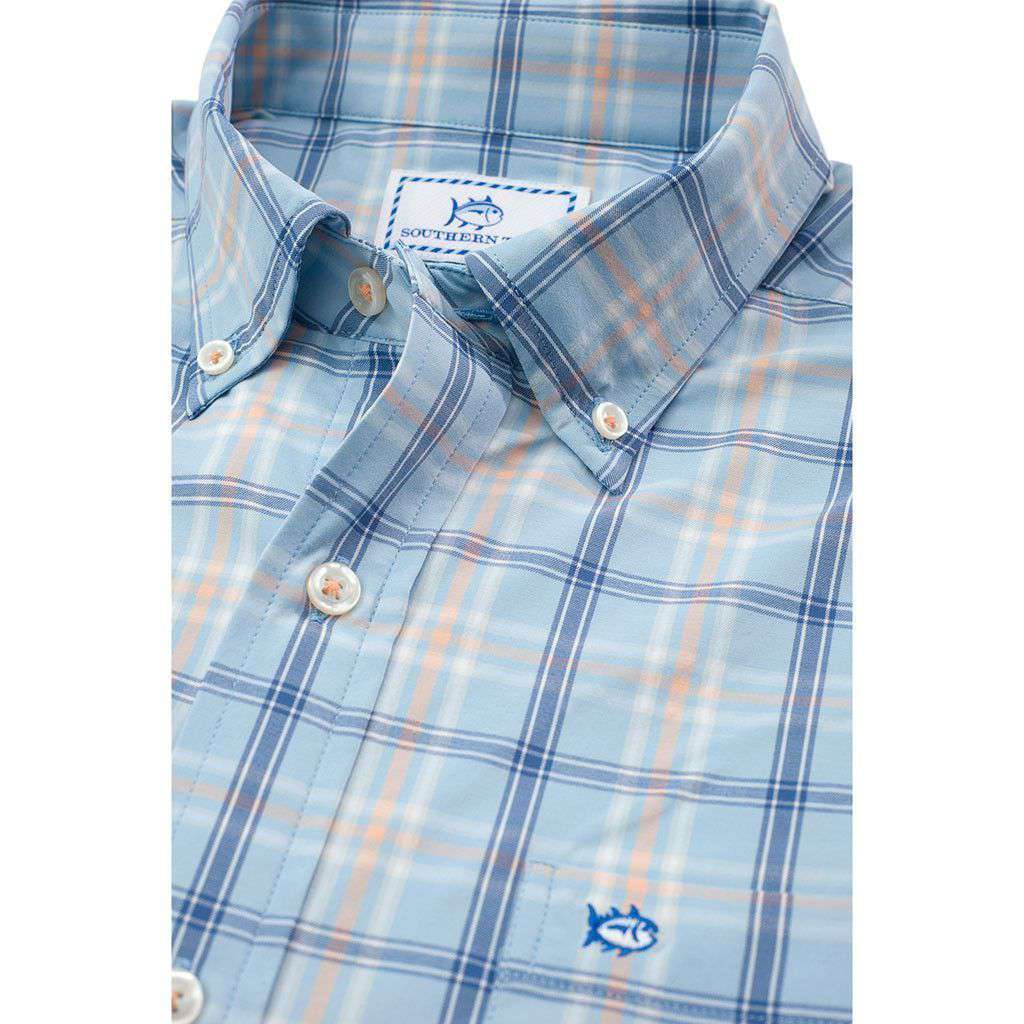 Barrier Key Plaid Intercoastal Performance Shirt in Sky Blue by Southern Tide - Country Club Prep