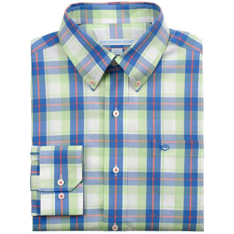 Bon Voyage Plaid Classic Fit Sport Shirt in Lime by Southern Tide - Country Club Prep