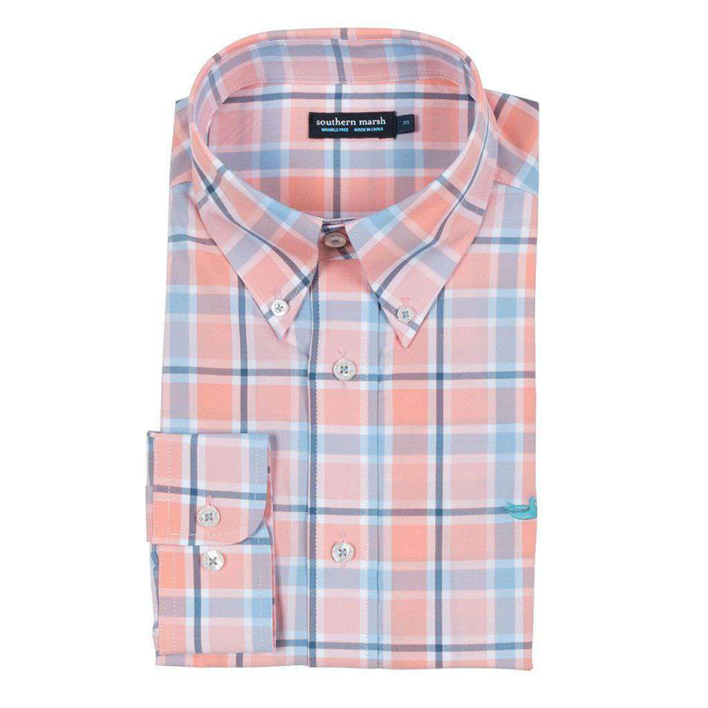 Brevard Plaid Button Down in Peach & Navy by Southern Marsh - Country Club Prep