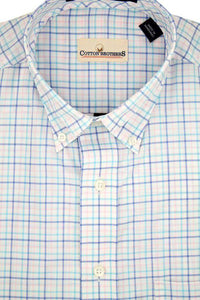 Button Down in Aqua Blue Tattersall by Cotton Brothers - Country Club Prep