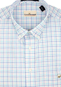 Button Down in Aqua Blue Tattersall by Cotton Brothers - Country Club Prep