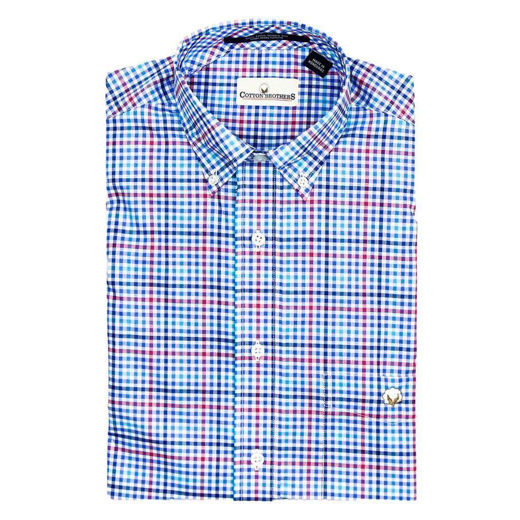 Button Down in Blue and Magenta Mini Check by Cotton Brothers - Country Club Prep