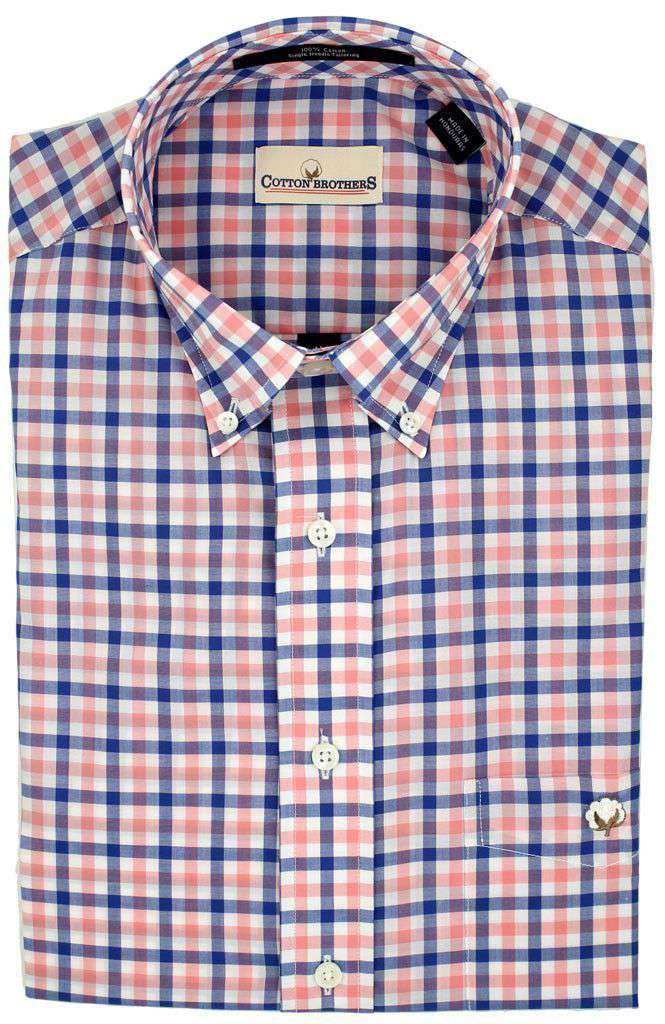 Button Down in Coral and Blue Gingham by Cotton Brothers - Country Club Prep