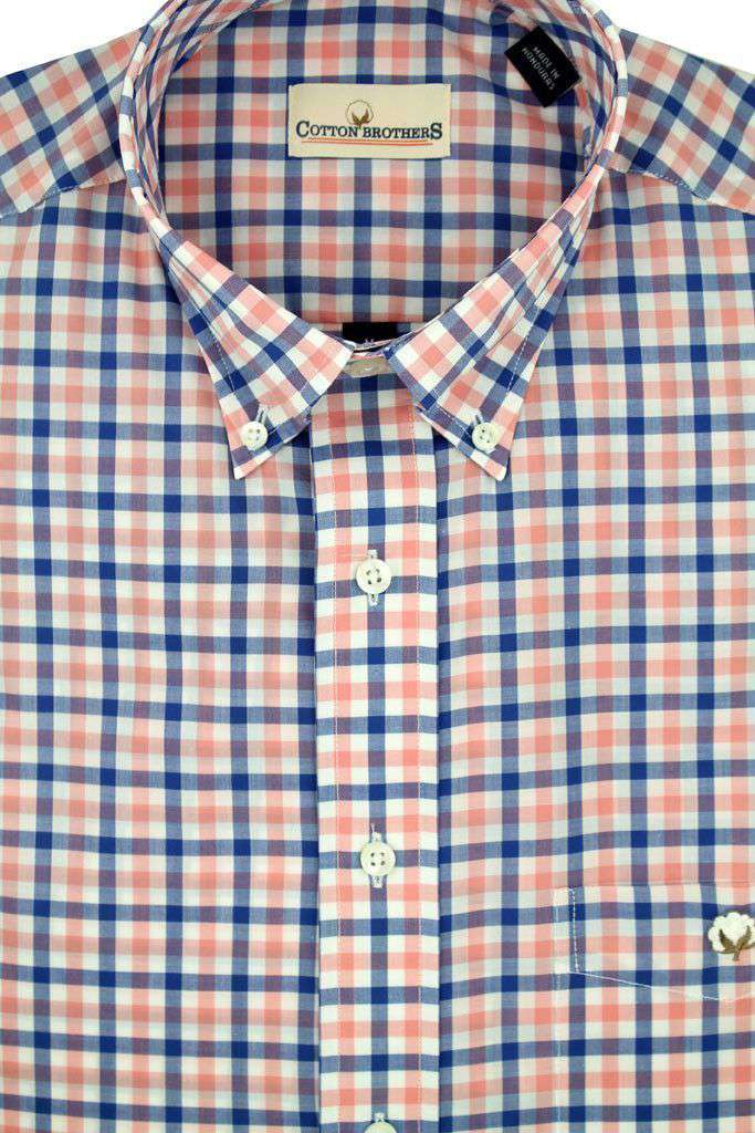 Button Down in Coral and Blue Gingham by Cotton Brothers - Country Club Prep