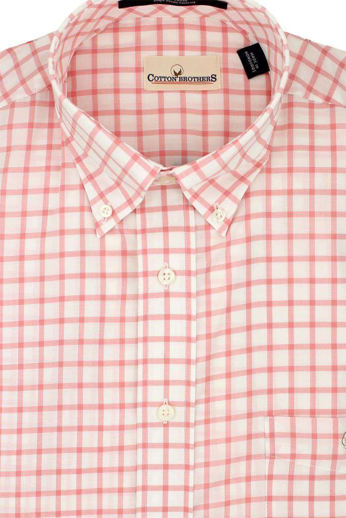 Button Down in Coral Check by Cotton Brothers - Country Club Prep