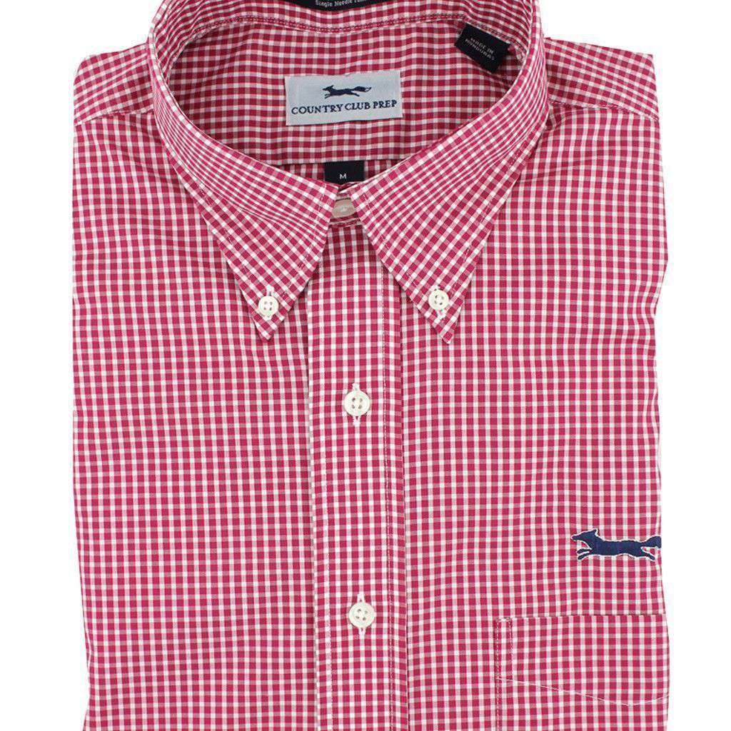 Button Down in Crimson Mini Gingham by Country Club Prep - Country Club Prep