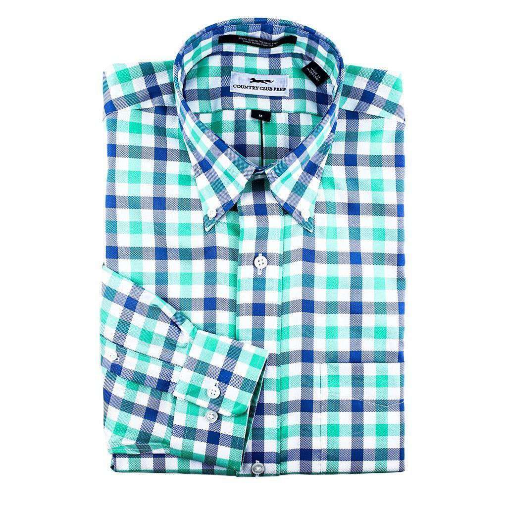 Country Club Prep Button Down in Green & Blue Large Check