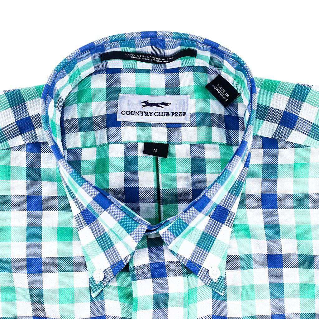 Button Down in Green & Blue Large Check by Country Club Prep - Country Club Prep