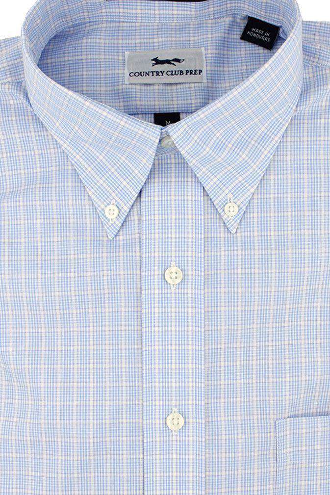 Button Down in Light Blue Window Pane Mini Check by Country Club Prep - Country Club Prep