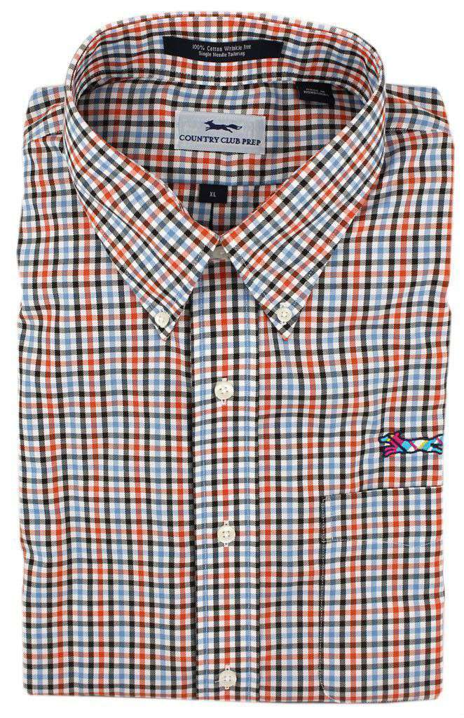 Button Down in Orange and Blue Check by Country Club Prep - Country Club Prep