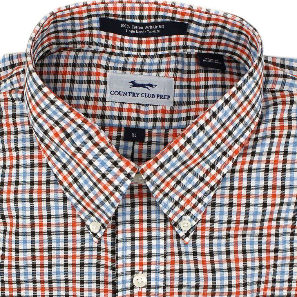 Button Down in Orange and Blue Check by Country Club Prep - Country Club Prep