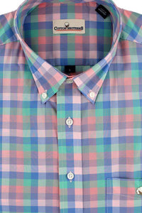 Button Down in Pink and Green Multi-Gingham by Cotton Brothers - Country Club Prep